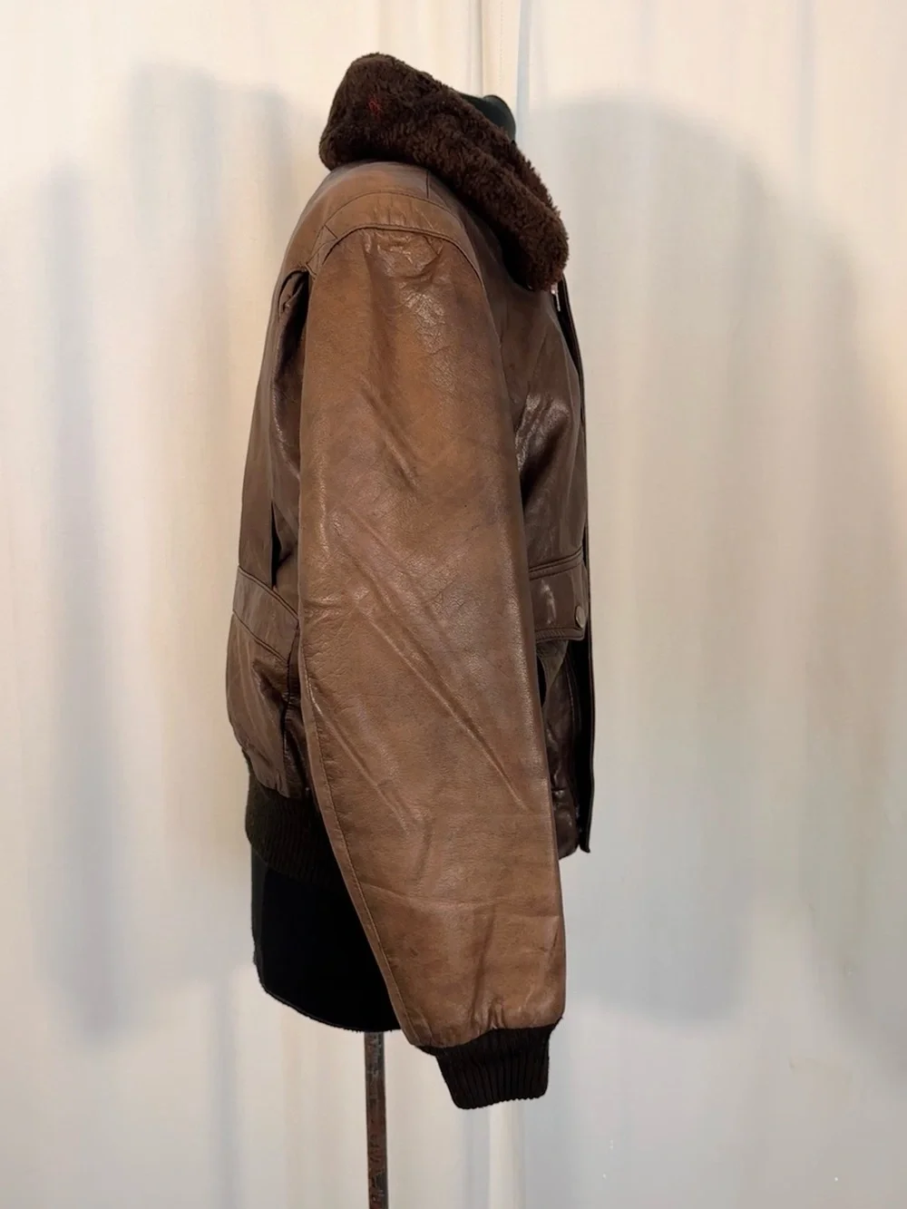 Vintage 1990s Europa Sport Brown Leather Bomber Jacket